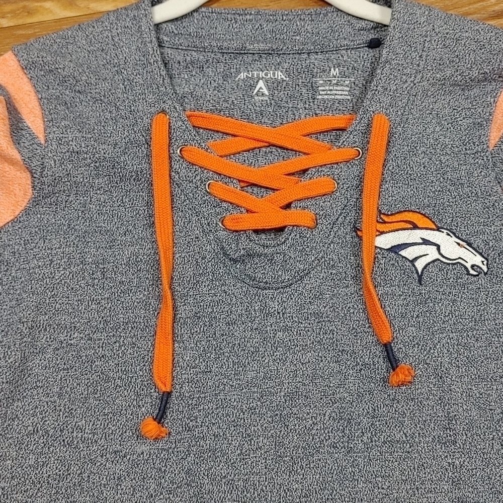 Antigua Broncos Tie Up V Neck Sweatshirt Medium - Picture 5 of 10